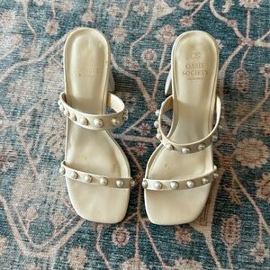 Lulus ivory strappy heel with pearl detail